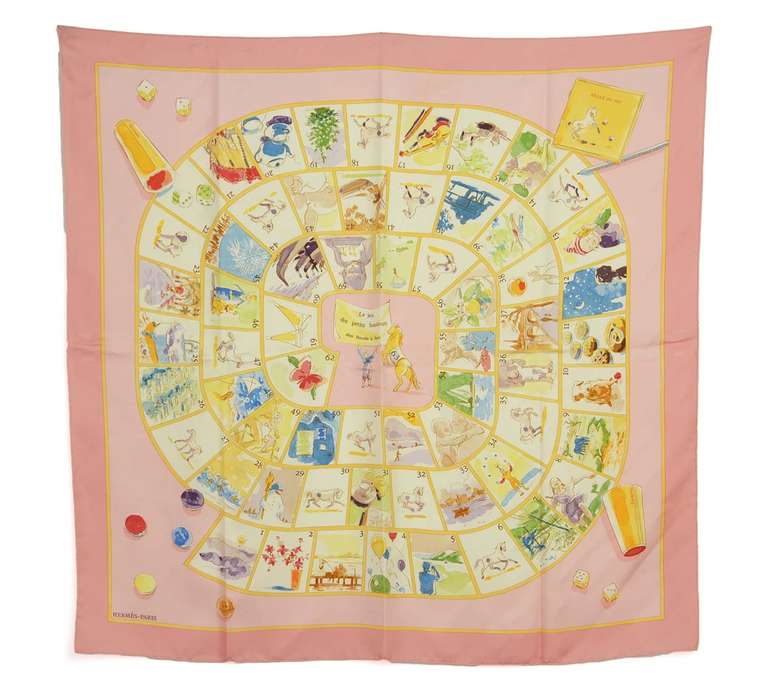 HERMES Pink Silk REGLE DUE JEU (Rule of the Game) Scarf