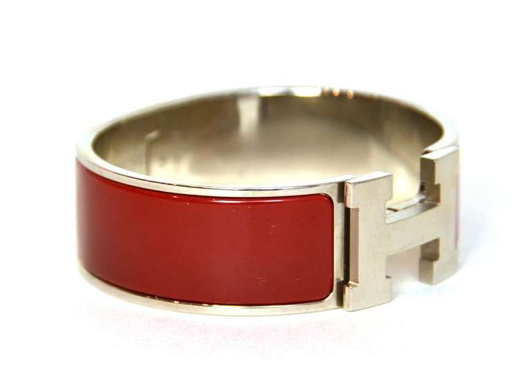 HERMES Red Enamel Clic Clac Bracelet