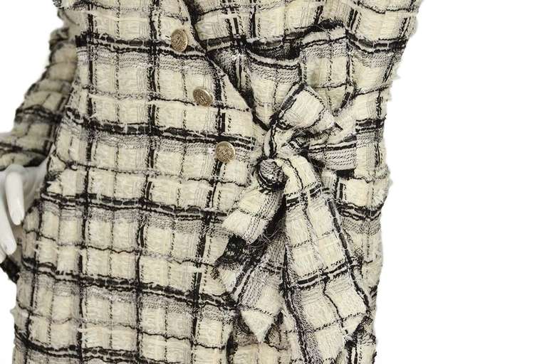 Women's CHANEL 2005 Black/White Tweed Wrap Coat rt.$5, 000  sz.42