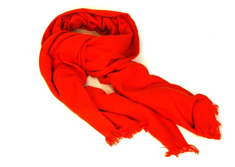 HERMES Orange Cashmere/Silk Shawl With Fringes 2