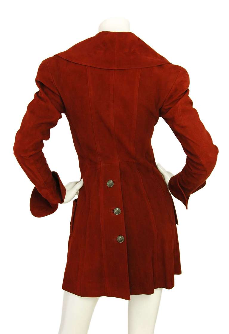 CHANEL Dark Red Suede Doubled Breasted Coat - Sz 4 In Excellent Condition In New York, NY