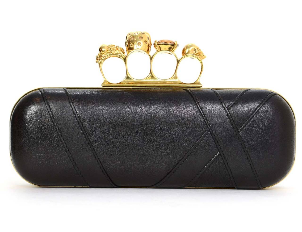 ALEXANDER MCQUEEN Black Leather Knuckle Clutch In Excellent Condition In New York, NY