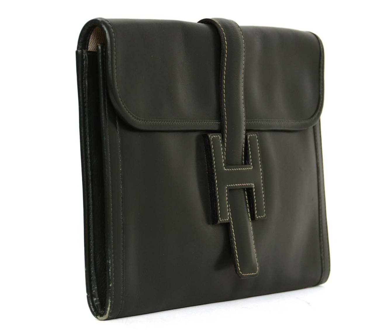 hermes beige leather clutch bag jige  