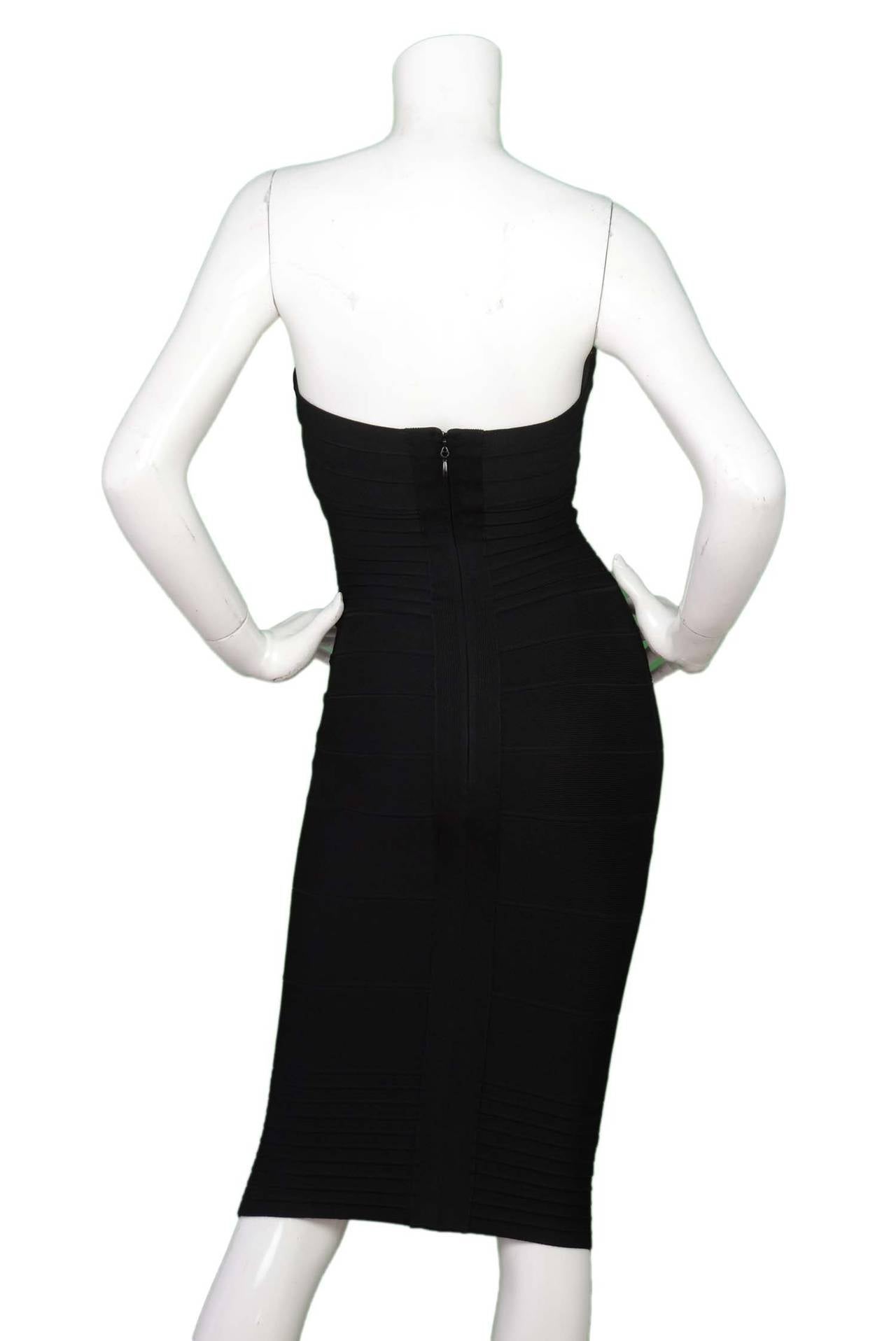 HERVE LEGER Black Strapless Bandage Dress sz XS In Excellent Condition In New York, NY