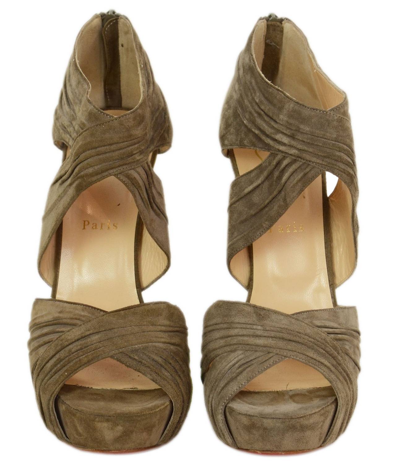 CHRISTIAN LOUBOUTIN Ruched Taupe Suede Bandra 140 Pumps sz 40.5 at ...
