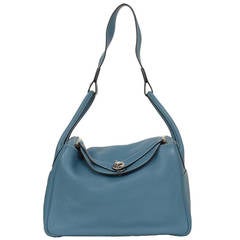 HERMES 2008 Blue Jean Togo Leather 30cm "LINDY" Shoulder Bag rt. $7, 750