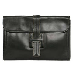 HERMES Vintage '80s Dark Green Box Leather Jige PM Clutch Bag rt $2, 425