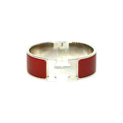 Used HERMES Red Enamel Clic Clac Bracelet