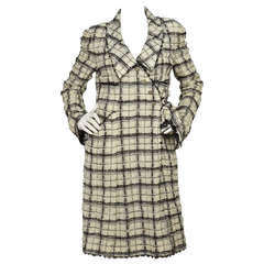 CHANEL 2005 Wickelmantel aus schwarz/weißem Tweed rt.$5.000 Gr.42