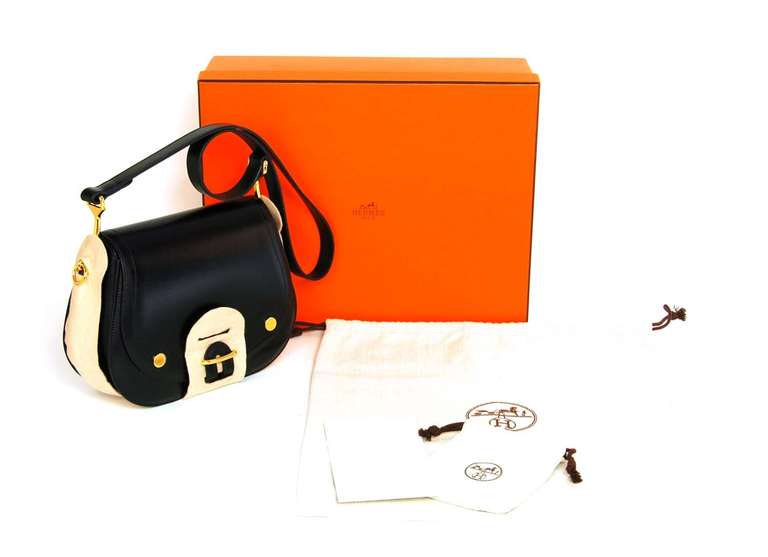Hermes Black Noir Box Leather Sac Passe Guide Saddle Bag 3
