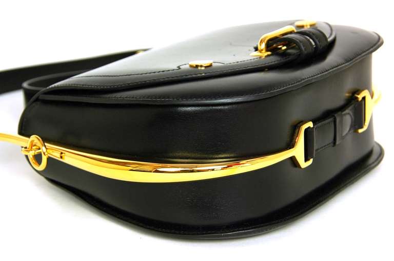 Hermes Black Noir Box Leather Sac Passe Guide Saddle Bag In Excellent Condition In New York, NY