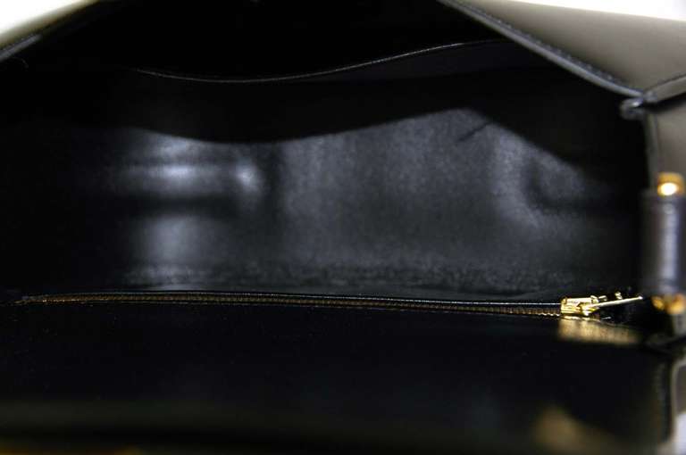 Women's Hermes Black Noir Box Leather Sac Passe Guide Saddle Bag