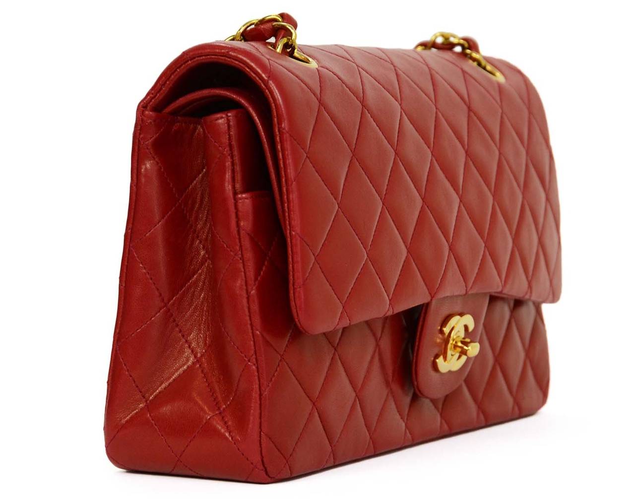 CHANEL Vintage &#39;94-96 Red Lambskin 10&quot; Double Flap Bag GHW at 1stdibs