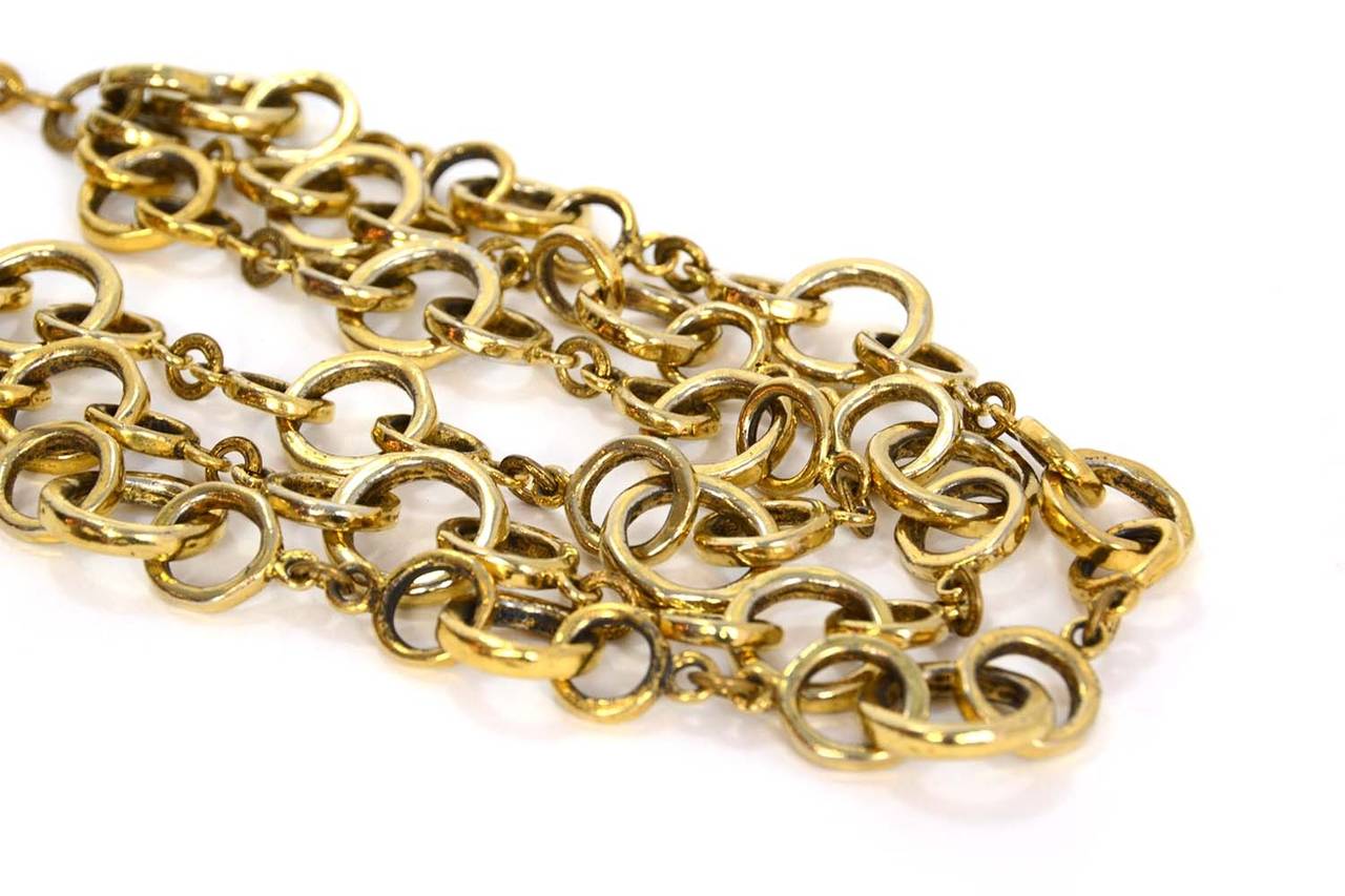 Chanel Vintage '85 Gold Muti-Strand Chain Link Necklace
Features 3 strands with different sized rings throughout chain link

    Made in: France
    Year of Production: 1985
    Stamp: CHANEL CC 1985
    Closure: Jump ring closure
    Color: