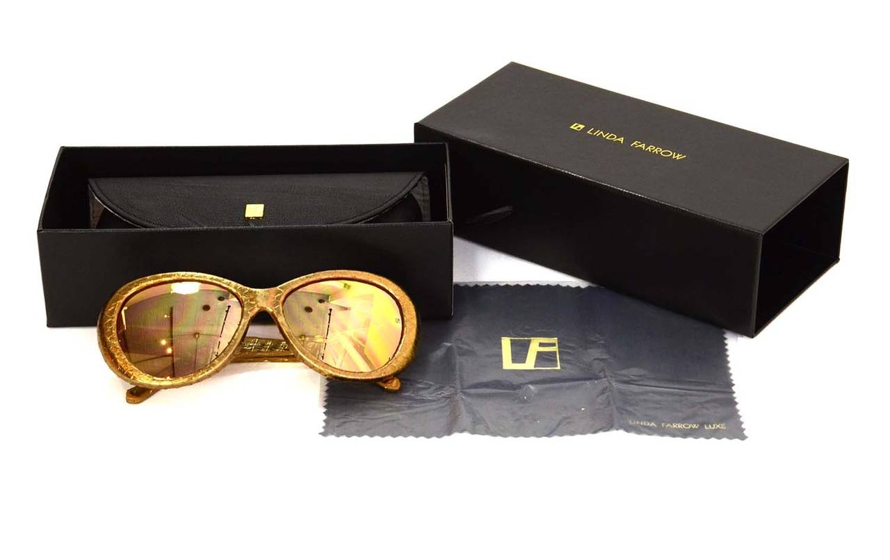 Women's LINDA FARROW Gold Snakeskin Cat Eye Sunglasses