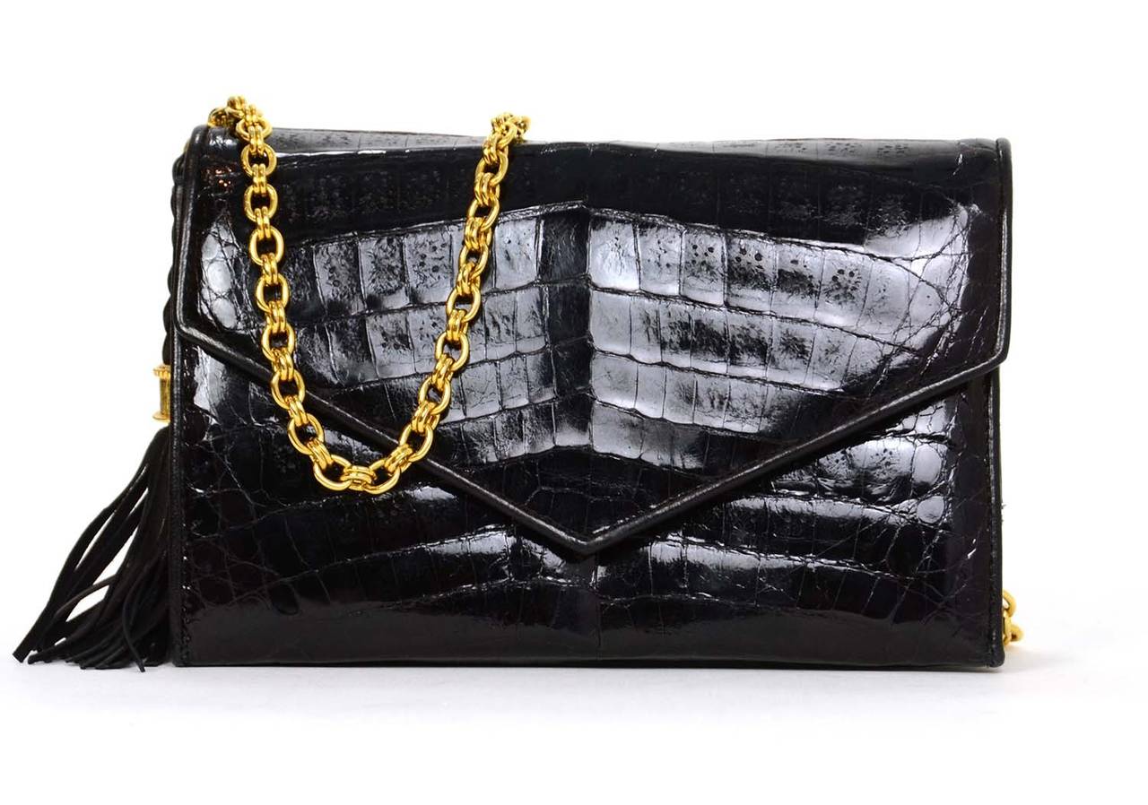 CHANEL Black Crocodile 1980s Mini Evening Bag W. Tassel 2