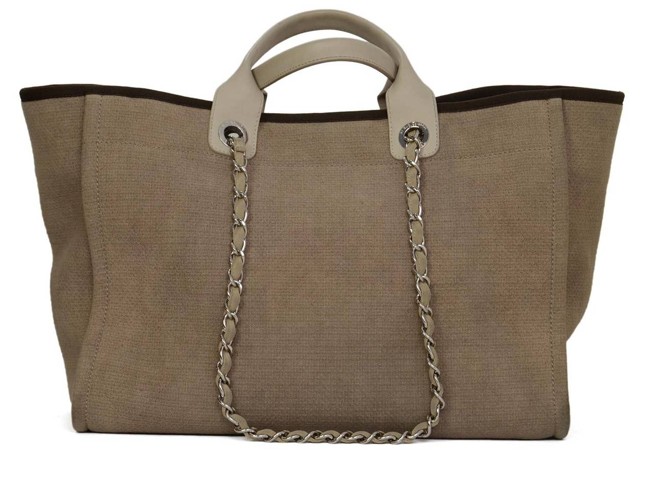 CHANEL Beige Canvas Medium Deauville Tragetasche SHW im Zustand „Hervorragend“ in New York, NY