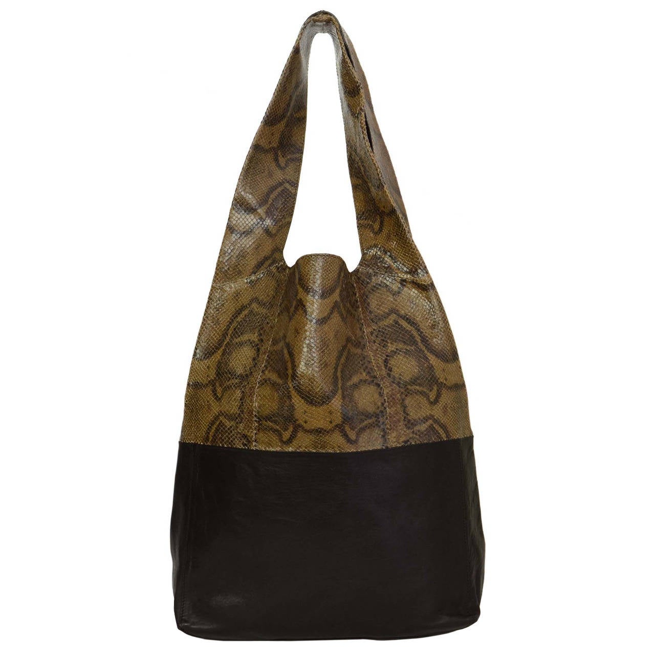 CELINE Brown/Black Snakeskin and Leather Cabas Tote Bag at 1stDibs