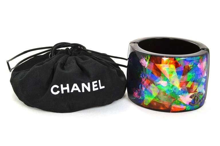 Chanel 2012 Wide Clamper Cuff Bracelet w. Multicolor Metallic Foil Inlay 2