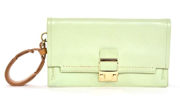 Lanvin Mint Green Leather Wristlet Clutch Bag
