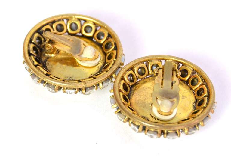 CHANEL Clip On Faux Pearl And Rhinestone Earrings In Excellent Condition In New York, NY