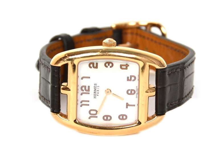 Hermes 18K Gold Cape Cod Watch w/ Chocolate Brown Alligator Band rt. $8, 500