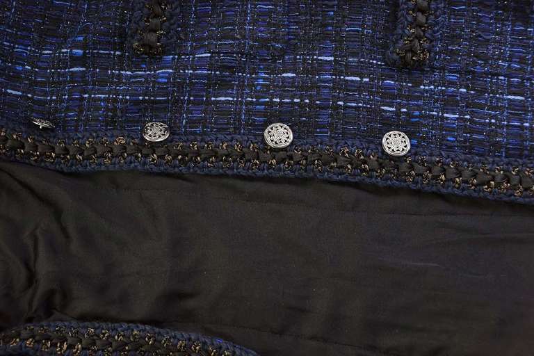 Chanel Cobalt Blue and Black Tweed Boucle Jacket w. Braided Trim sz.38 1