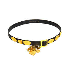 Chanel 1996 Vintage Black Leather Belt w/ Logo Charms sz 80 8