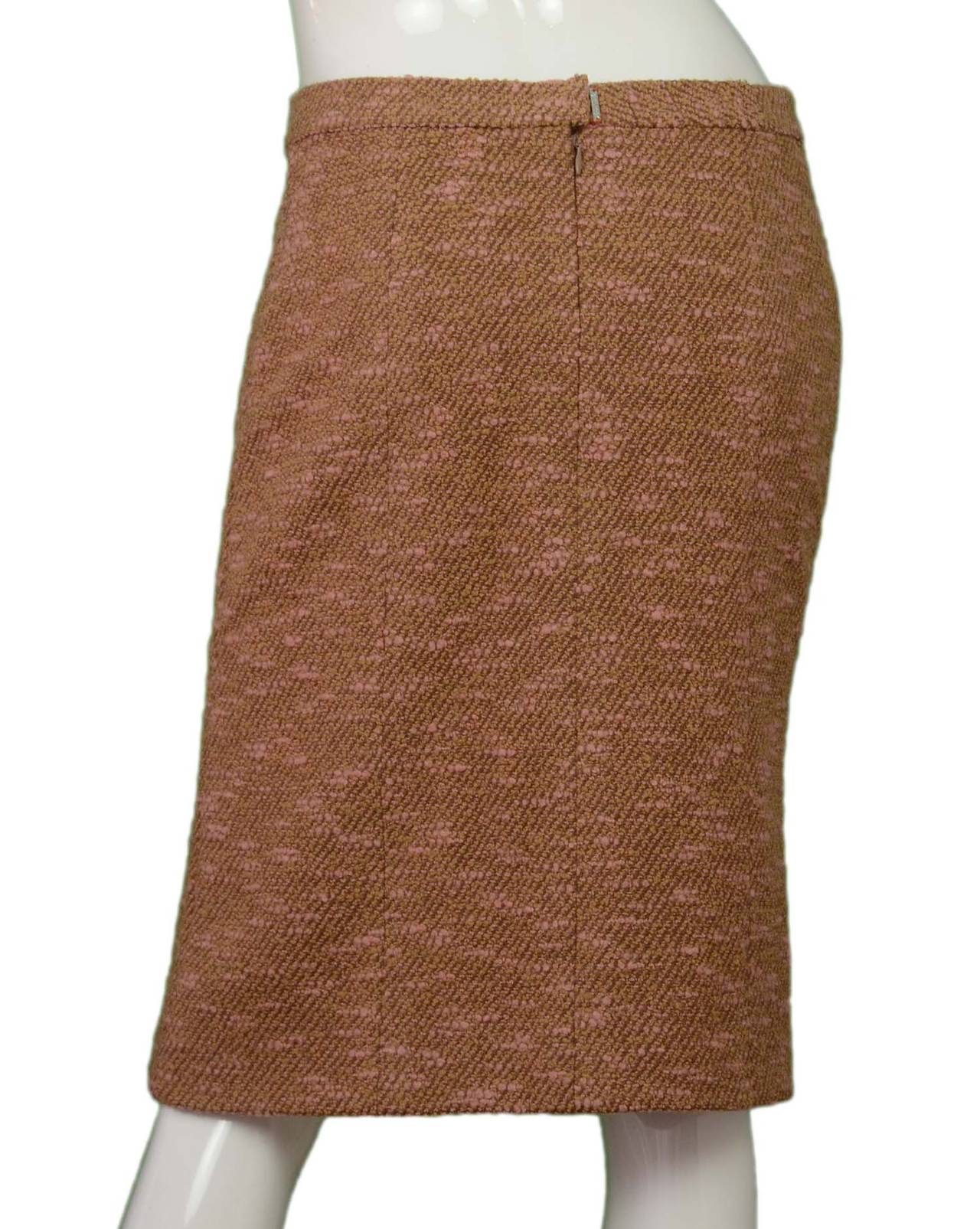 CHANEL Vintage '96 Pink & Camel Boucle Skirt sz 36 In Excellent Condition In New York, NY