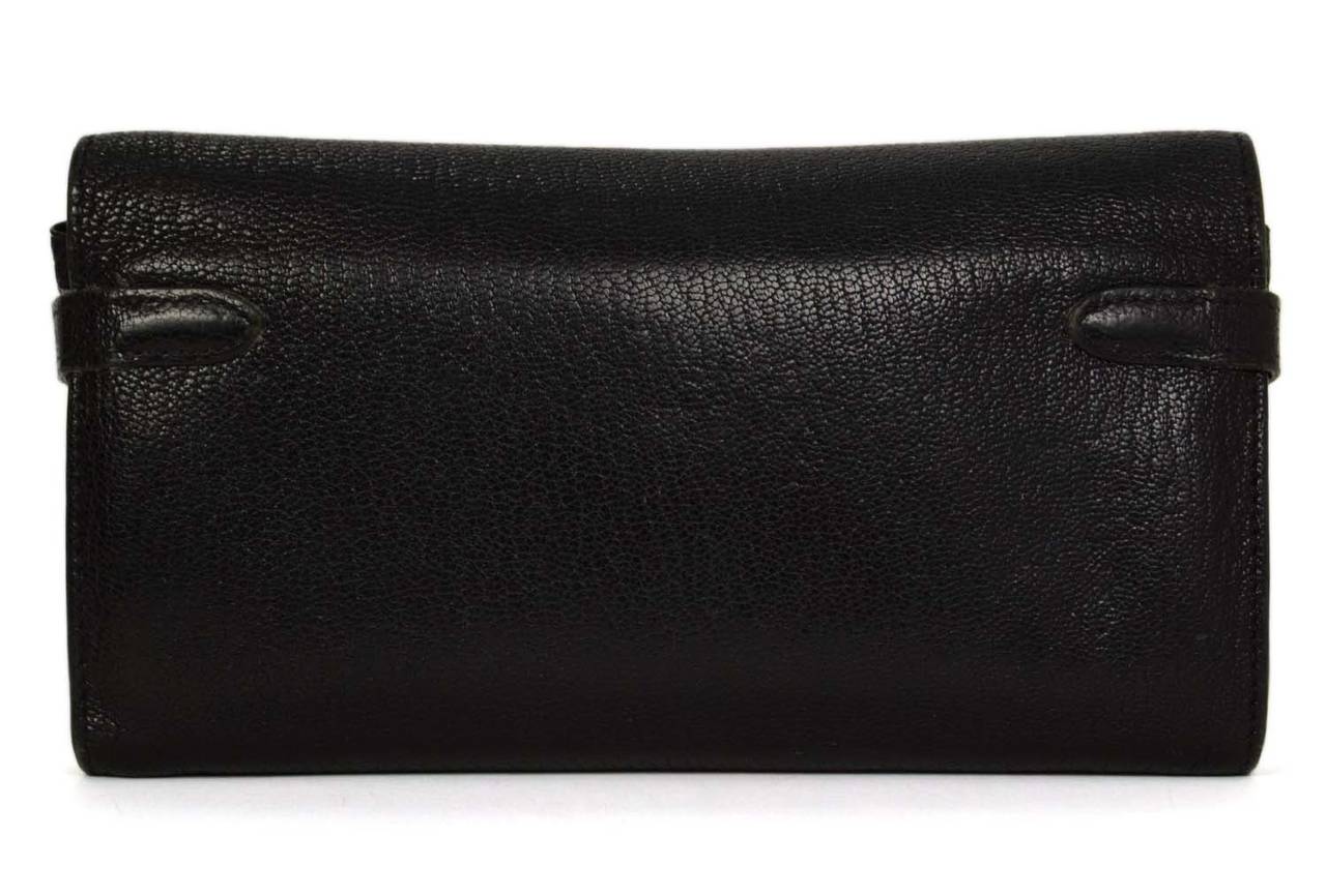 HERMES Black Chevre Kelly Wallet GHW In Excellent Condition In New York, NY