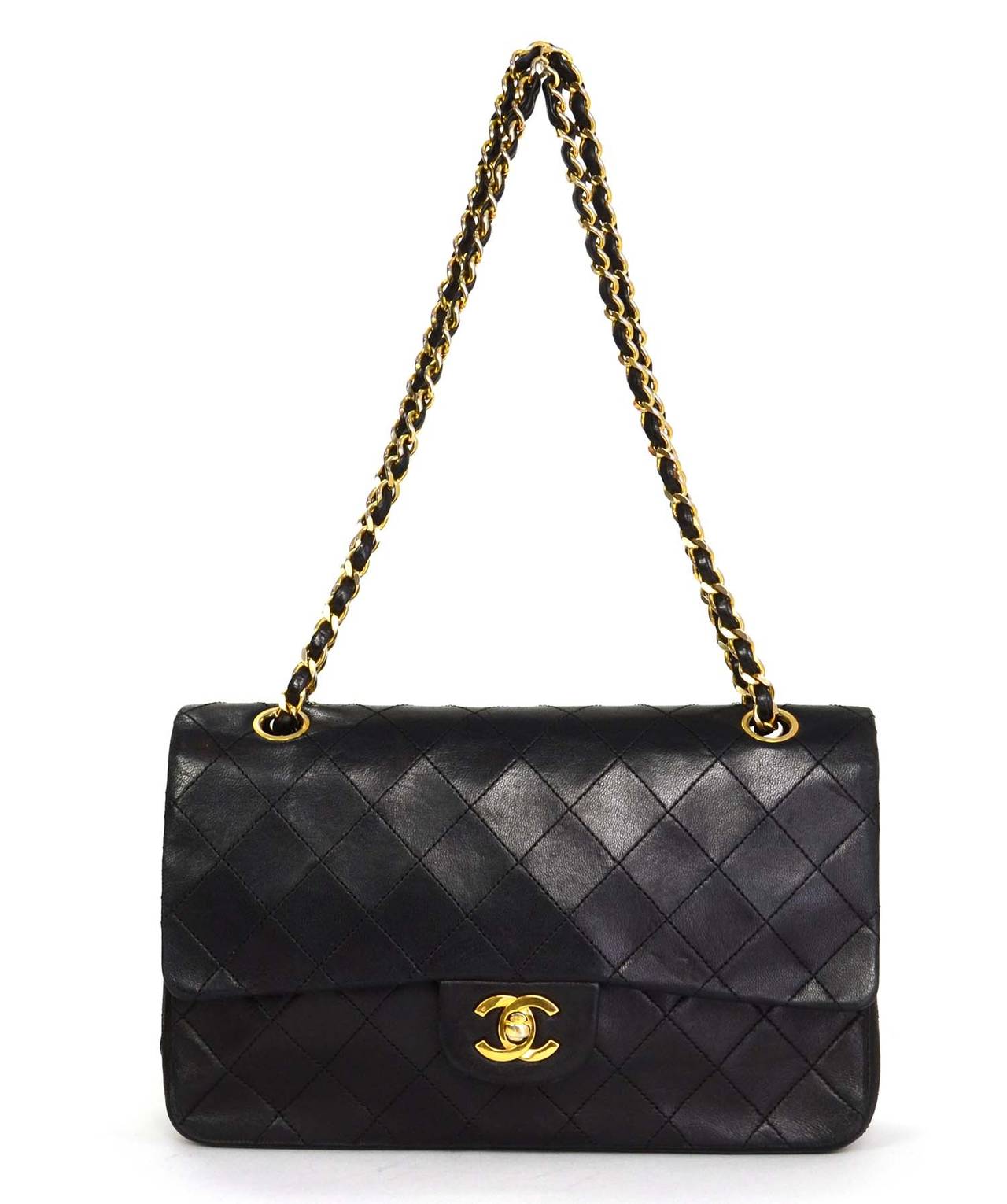 CHANEL Vintage 80's Black Quilted Lambskin 10 Classic Double Flap