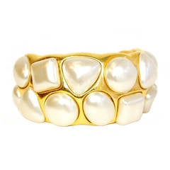 CHANEL Vintage '87 Goldtone & Geometric Faux Pearl Cuff Bracelet 4