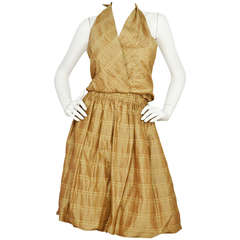 Chanel Tan Striped Halter Dress With Pleats - Size 38