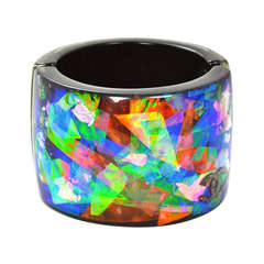Chanel 2012 Wide Clamper Cuff Bracelet w. Multicolor Metallic Foil Inlay
