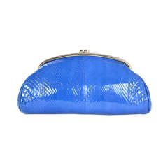 CHANEL Rare Cobalt Blue Glazed Python Leather Timeless Clutch Bag