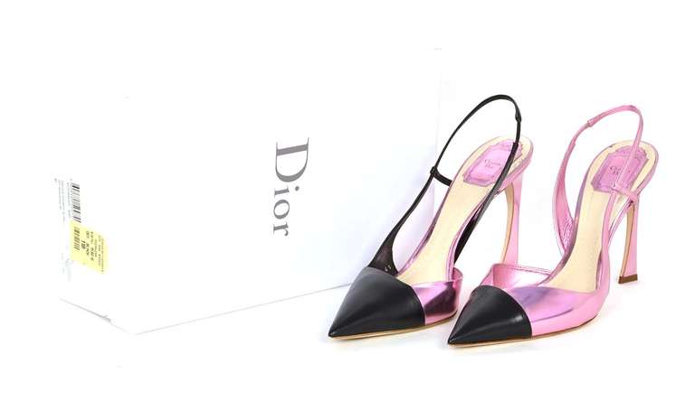 CHRISTIAN DIOR Black/Pink DEFILE Pointy Slingback Heels-Sz 11 at 1stDibs