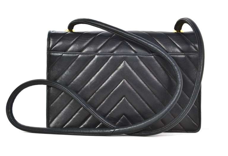 Chanel '90s Black Vintage Leather Chevron Quilted Flap Bag/ Crossbody In Excellent Condition In New York, NY