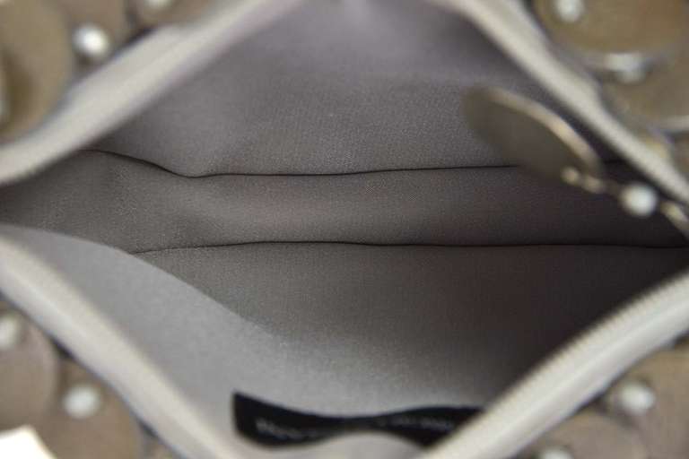 GIORGIO ARMANI Grey Metal/Leather Circle Bag W/Beaded Shoulder Strap 2