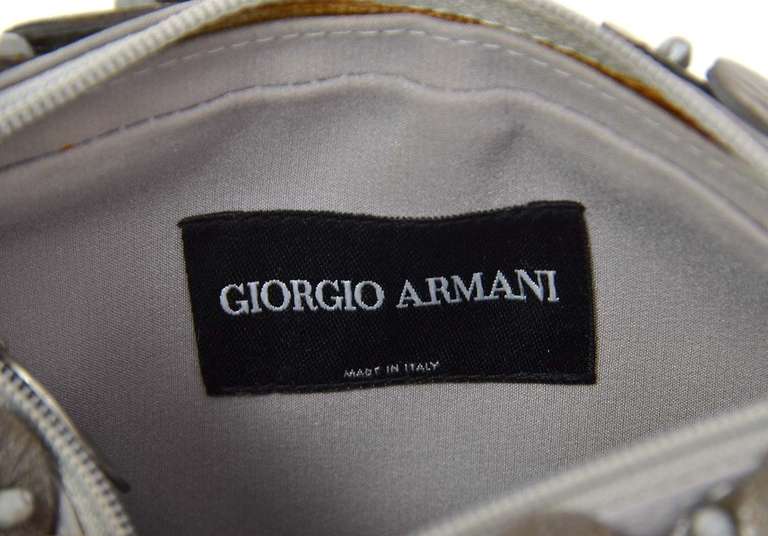 GIORGIO ARMANI Grey Metal/Leather Circle Bag W/Beaded Shoulder Strap 3