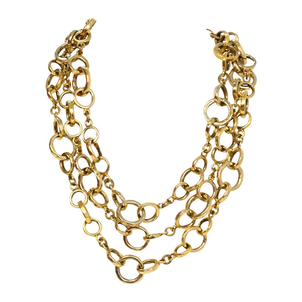 CHANEL Vintage '85 Gold Muti-Strand Chain Link Necklace For Sale at 1stDibs
