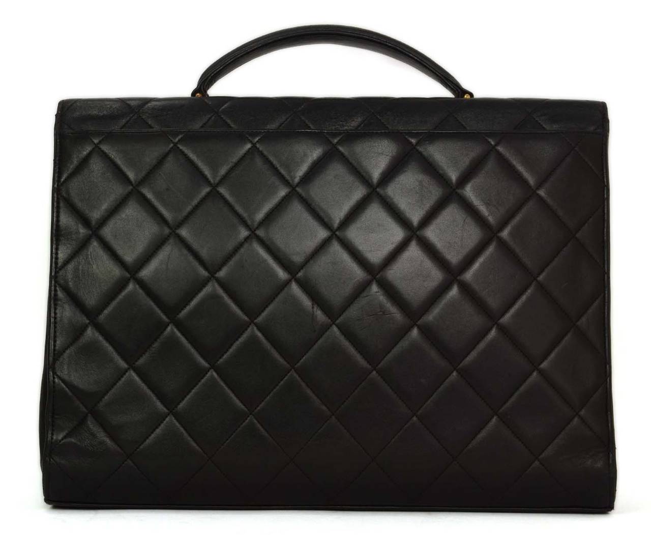 CHANEL Vintage 90's Black Quilted Lambskin Attache GHW In Good Condition In New York, NY