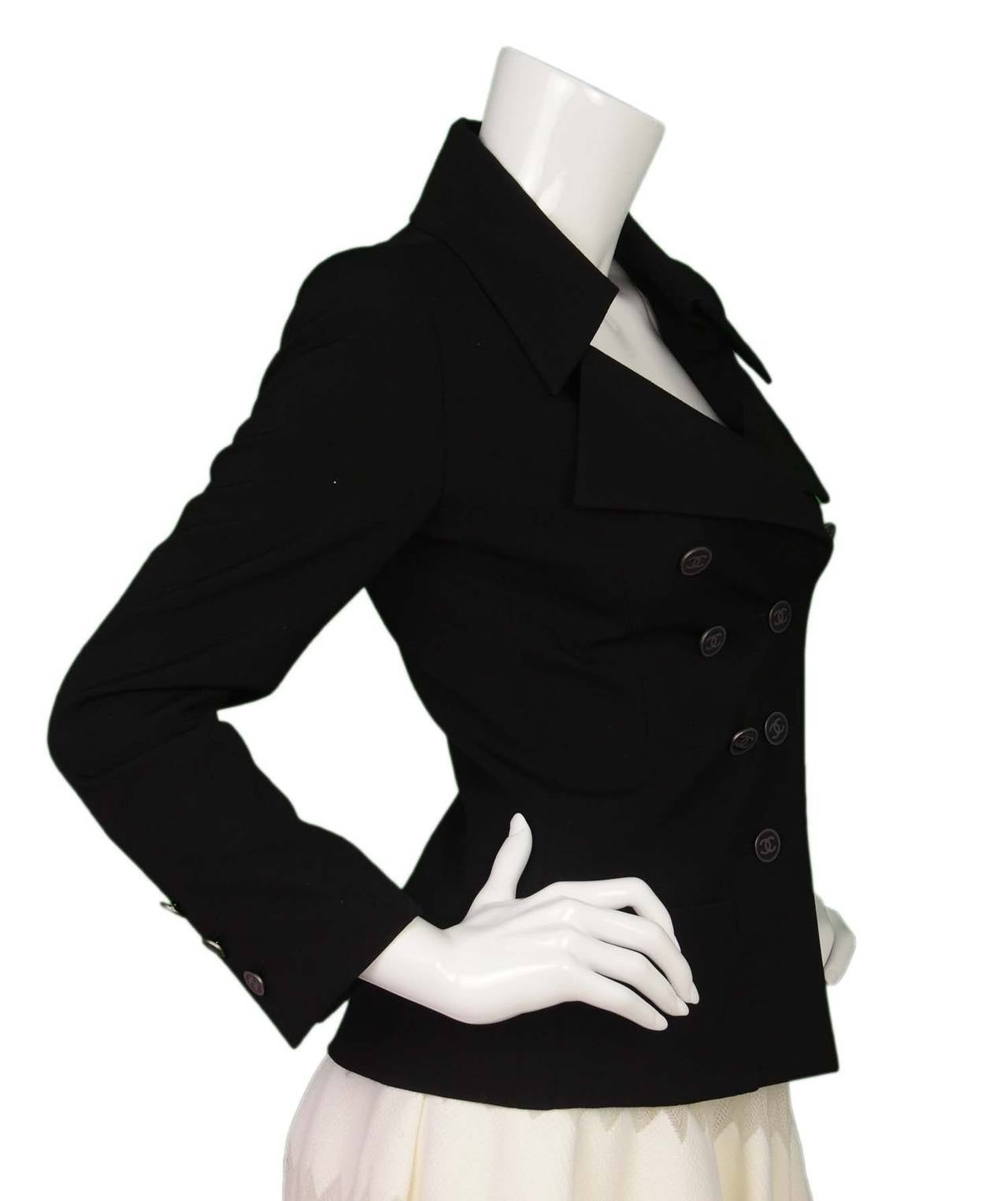 CHANEL Black Double Breasted Blazer sz 34 In Excellent Condition In New York, NY