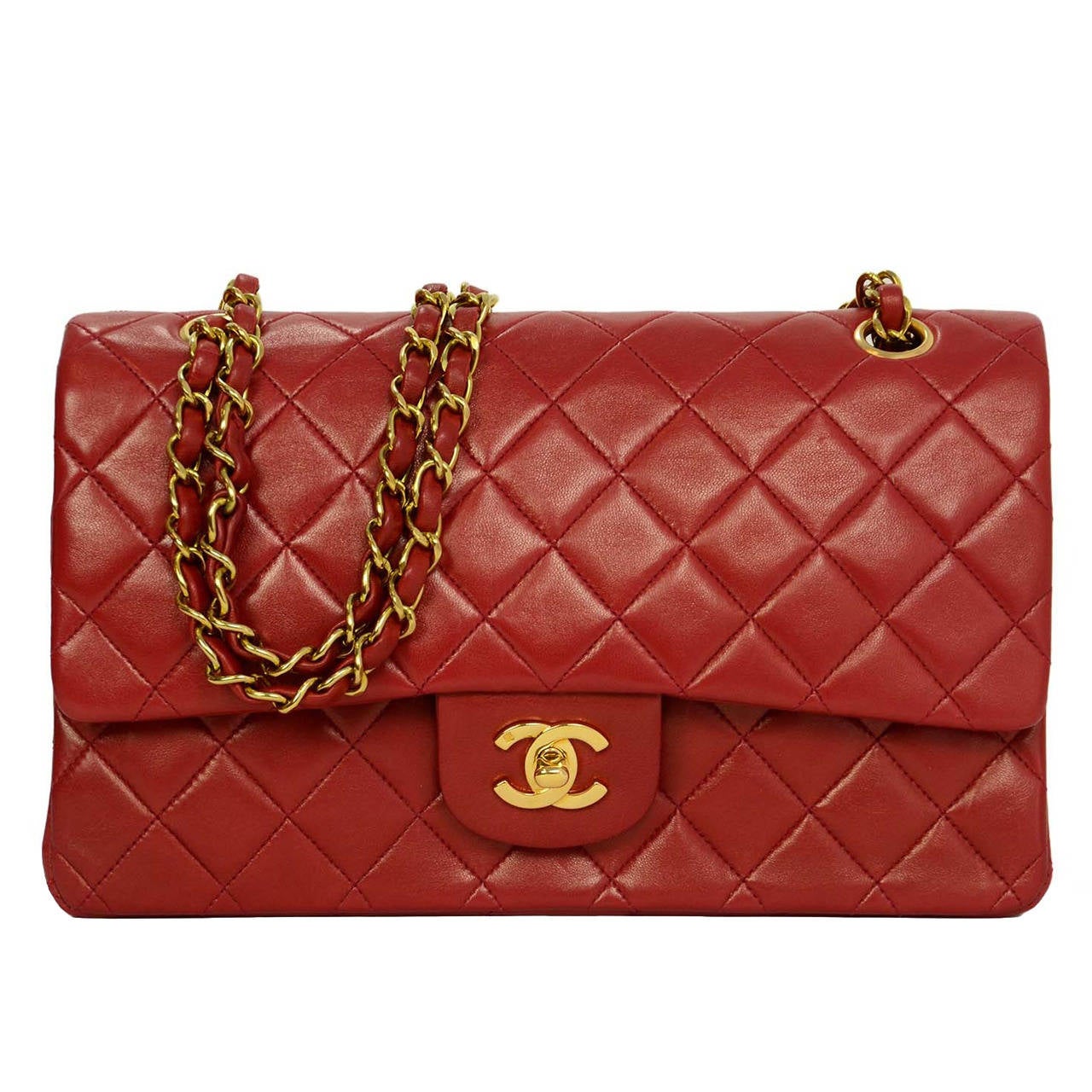 CHANEL Vintage 
94-96 Red Lambskin 10" Double Flap Bag GHW