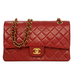CHANEL Vintage '94-96 Red Lambskin 10" Double Flap Bag GHW