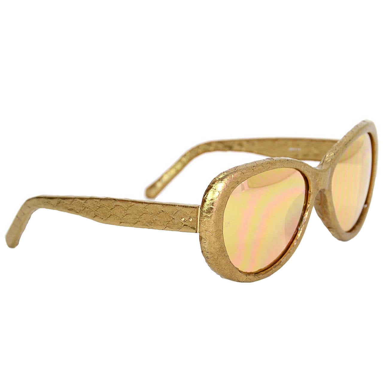 LINDA FARROW Gold Snakeskin Cat Eye Sunglasses