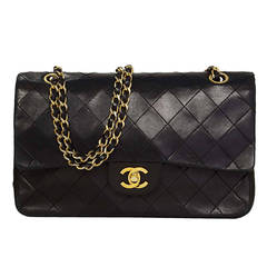 CHANEL Vintage 80's Black Quilted Lambskin 10" Classic Double Flap Bag GHW