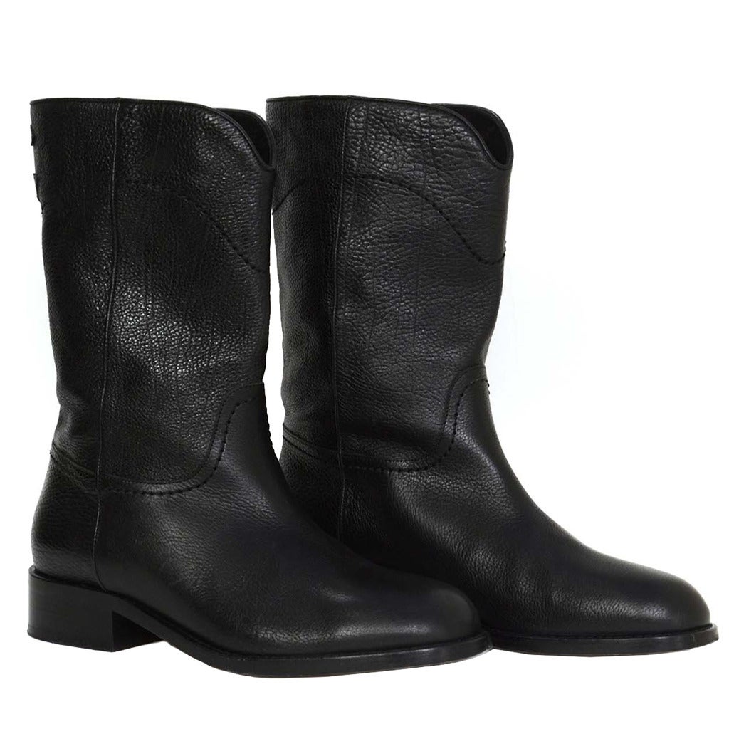 CHANEL Black Leather Mid Calf Boots sz. 36 at 1stdibs