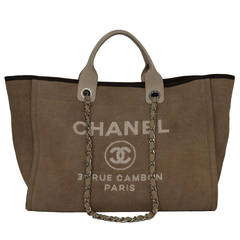 CHANEL Beige Canvas Medium Deauville Tote Bag SHW at 1stDibs