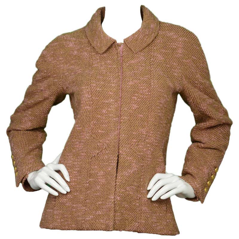 CHANEL Vintage '96 Pink and Camel Boucle Zip Up Jacket sz 36 For Sale ...