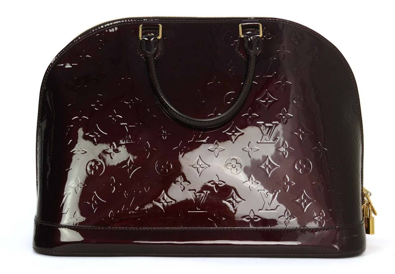 LOUIS VUITTON Amarante Monogram Vernis Alma GM Tote Bag GHW In Excellent Condition In New York, NY
